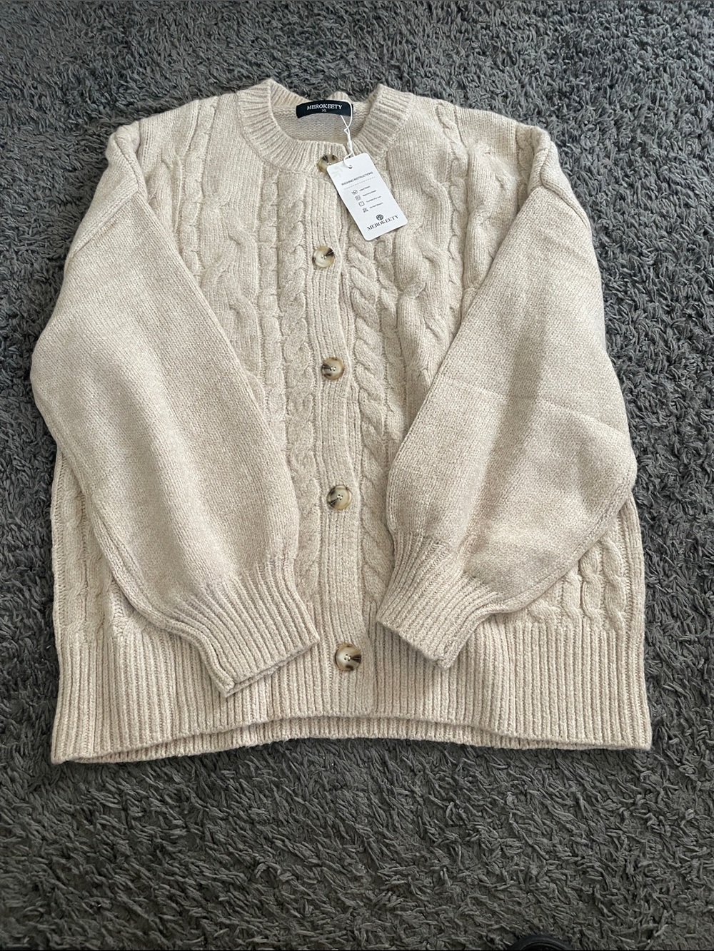 Madewell Cream Cable-Knit Button Cardigan